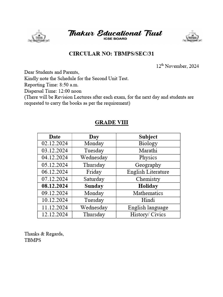 Circular No: Tbmps/Sec/31 | PDF