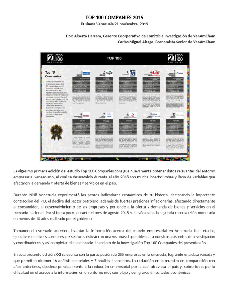 Top 100 Empresas en Venezuela 2019 | PDF | Venezuela | Business