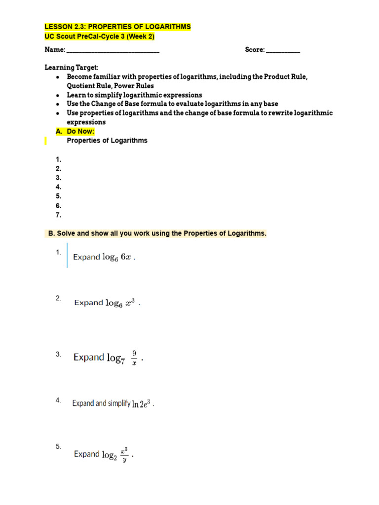Properties of Logarithms Explained | PDF