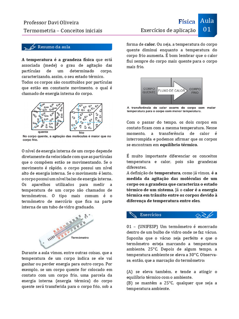 Conceitos de Termometria e Calor | PDF | Temperatura | Calor