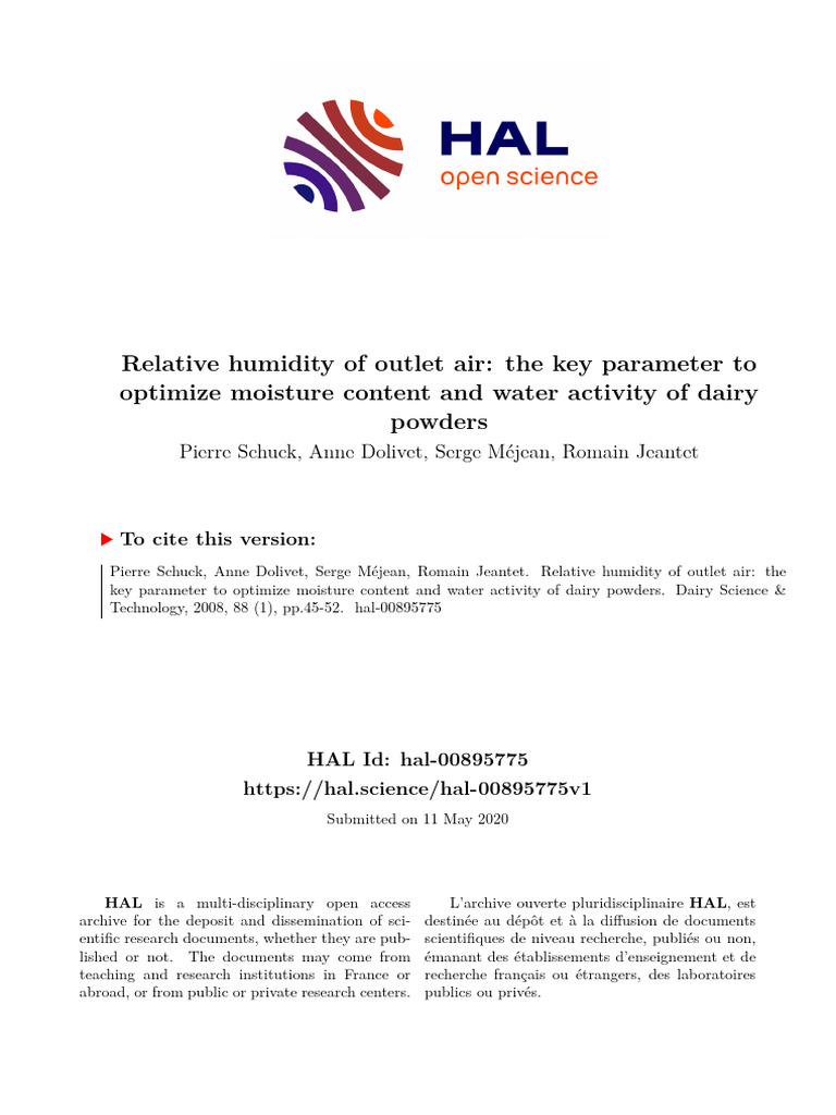 Humidité relative : clé pour la poudre laitière | PDF | Atmosphère de ...