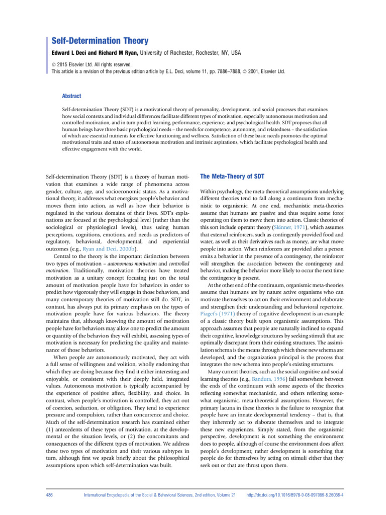 Understanding Self-Determination Theory | PDF | Motivational | Motivation