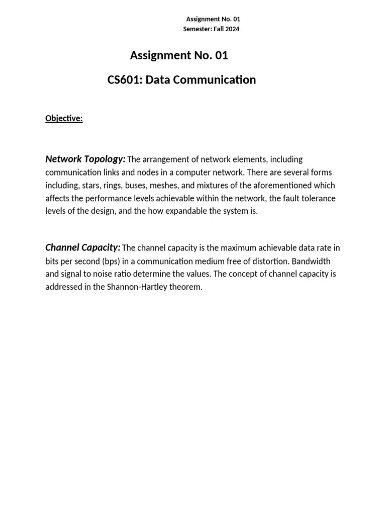 CS601 Assignment 01 | PDF | Signal To Noise Ratio | Bandwidth (Signal ...