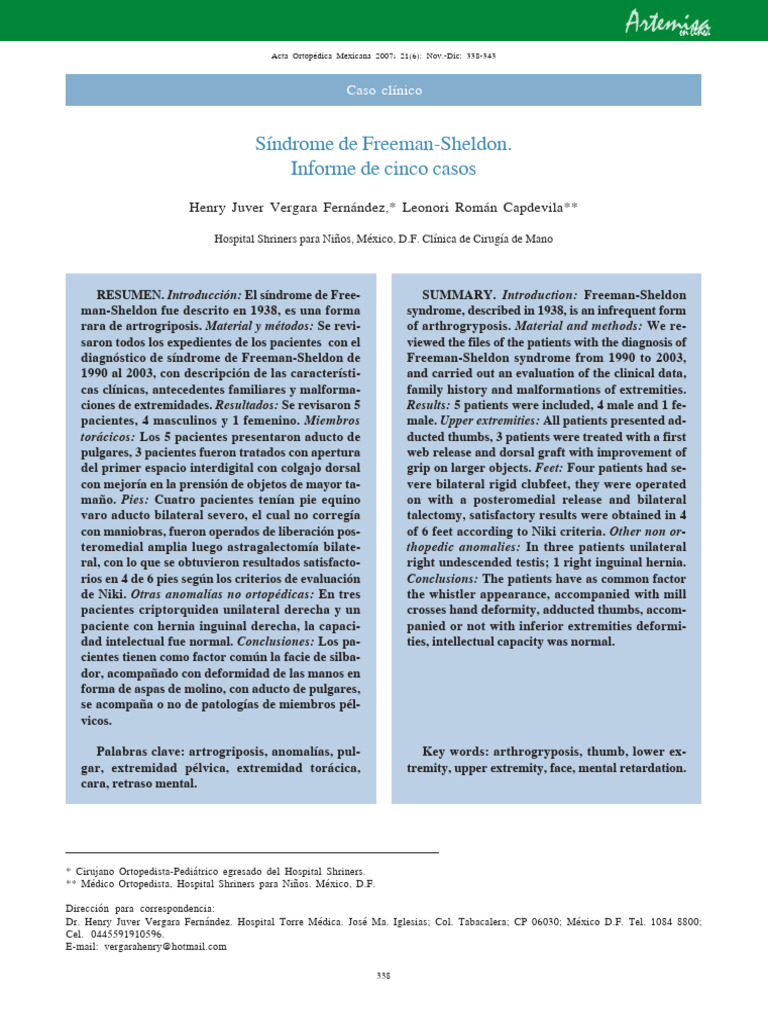 Síndrome de Freeman-Sheldon. Informe de Cinco Casos: Henry Juver ...