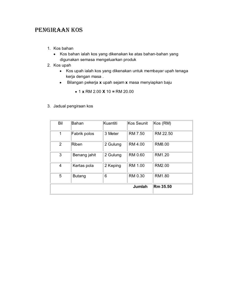 Pengiraan Kos | PDF