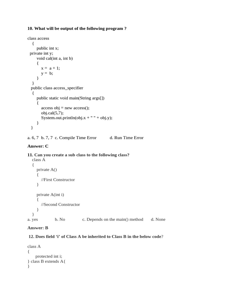 Access Modifiers in Java: Quiz Insights | PDF | Class (Computer ...