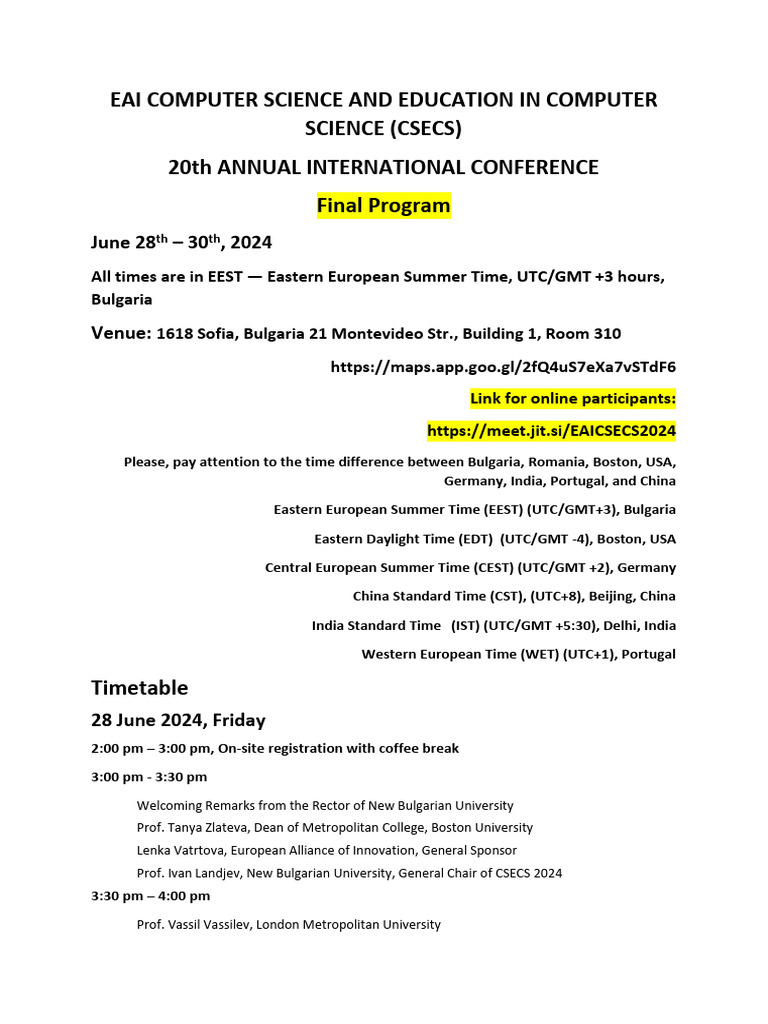 EAI CSECS 2024 Conference Program | PDF