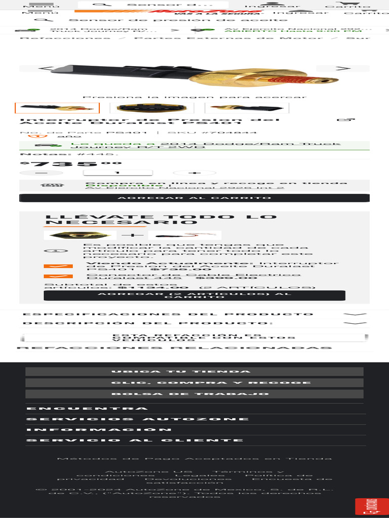 Interruptor Aceite Duralast PS401 Dodge 2014 | PDF