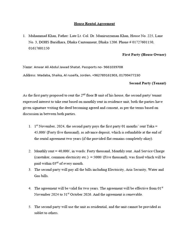 House Rental Agreement 2nd Ali | PDF | Lease | Renting