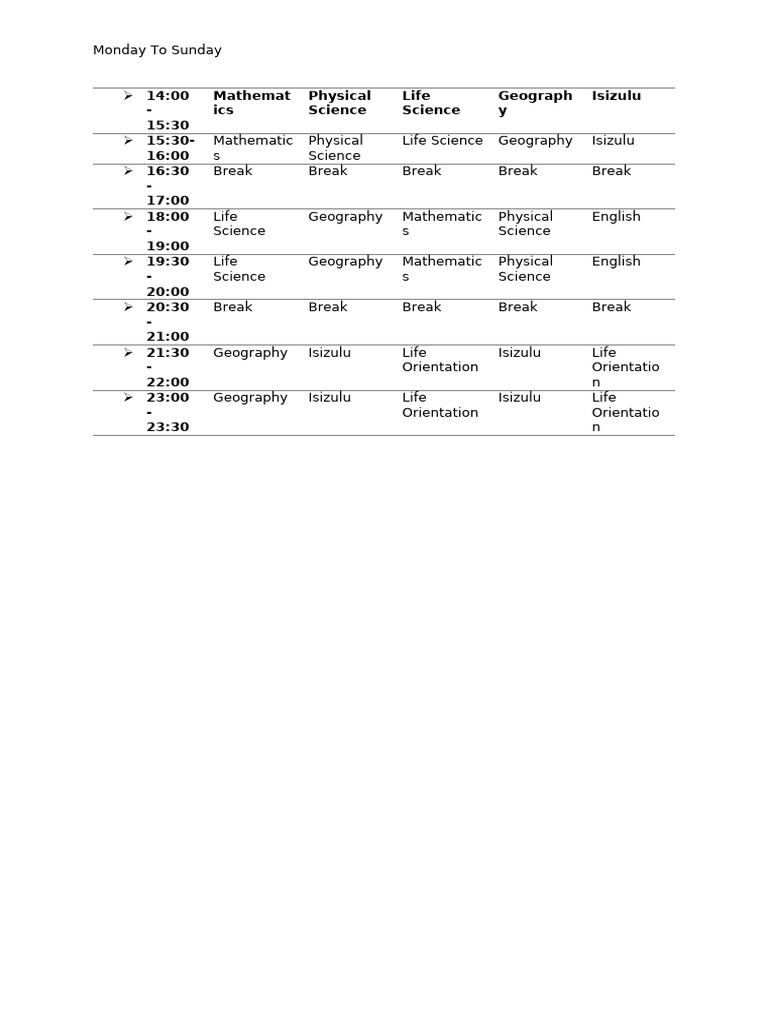 Study Time Table | PDF