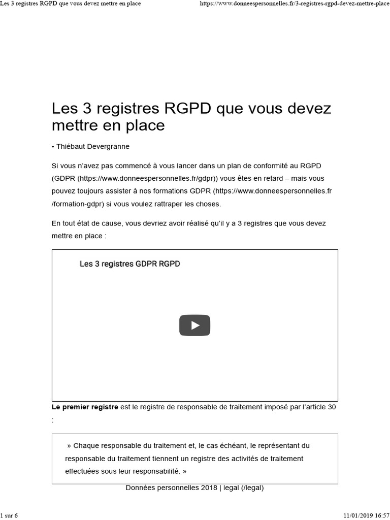 3 Registres RGPD Essentiels à Créer | PDF | Vie privée et informatique ...