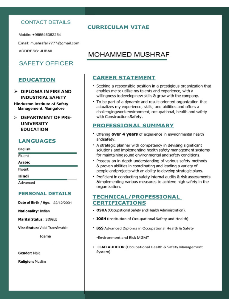 Safety CV | PDF