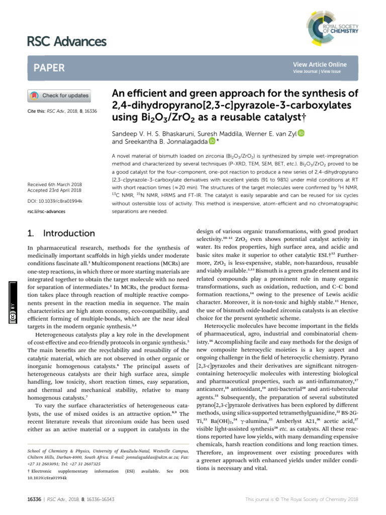 An Efficient and Green Approach For The Synthesis | PDF | Zirconium ...