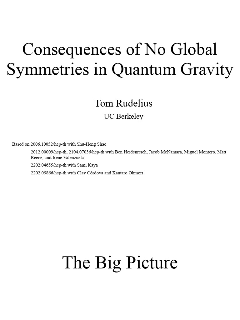 Tom Rudelius Strings 2022 Consequences No Global Symmetries | PDF ...