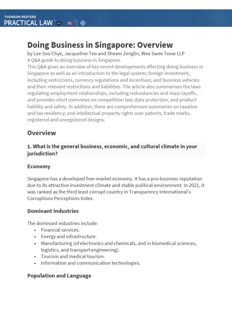 Doing Business in Singapore TR Practical Law | PDF | Taxes | Employment