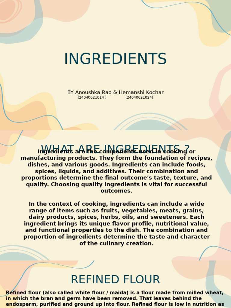 Essential Cooking Ingredients Overview | PDF | Sugar | Diet & Nutrition