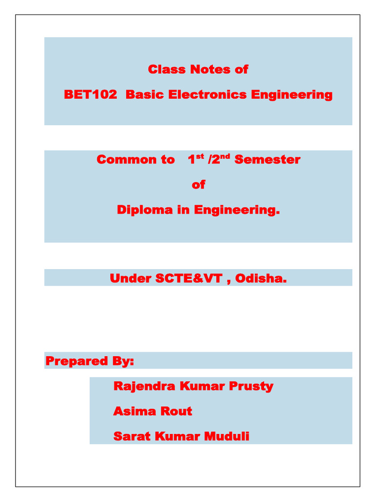 Class Notes of Basic Electronics Engineering Author National ...