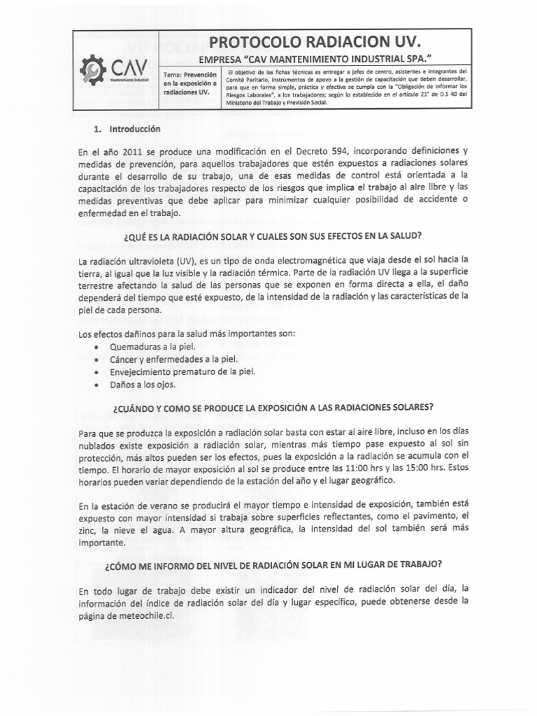 Protocolo Radiación UV. | PDF