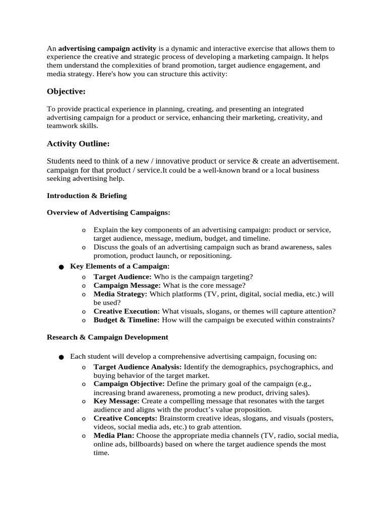 Student Advertising Campaign Activity | PDF | Advertising | Target Audience