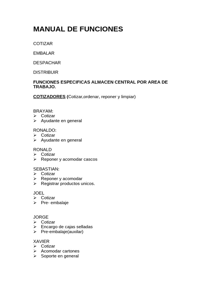 Funciones del Almacén Central: Manual | PDF