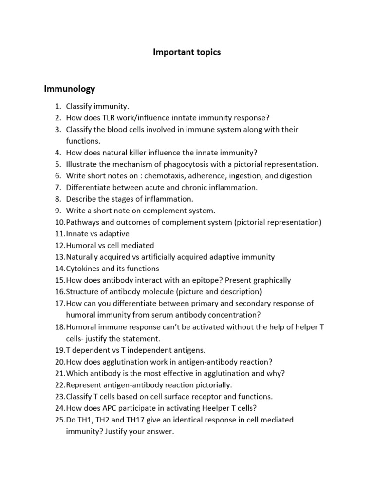 Important topics for final | PDF | Immune System | Antibody