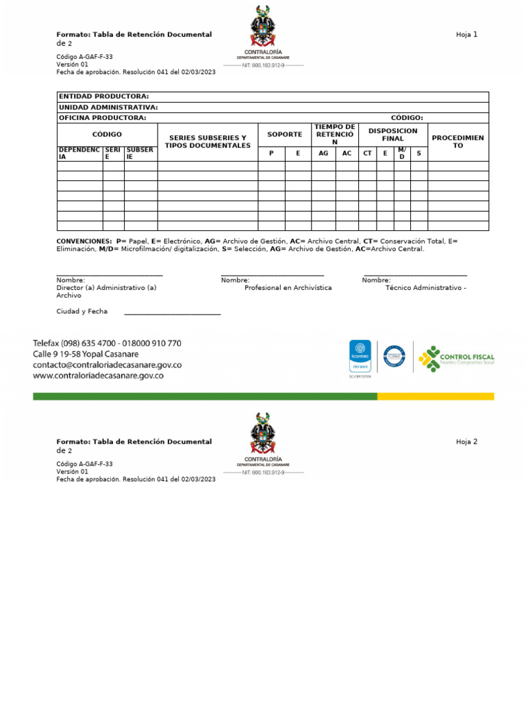 Formato A-GAF-F-33 TRD | PDF