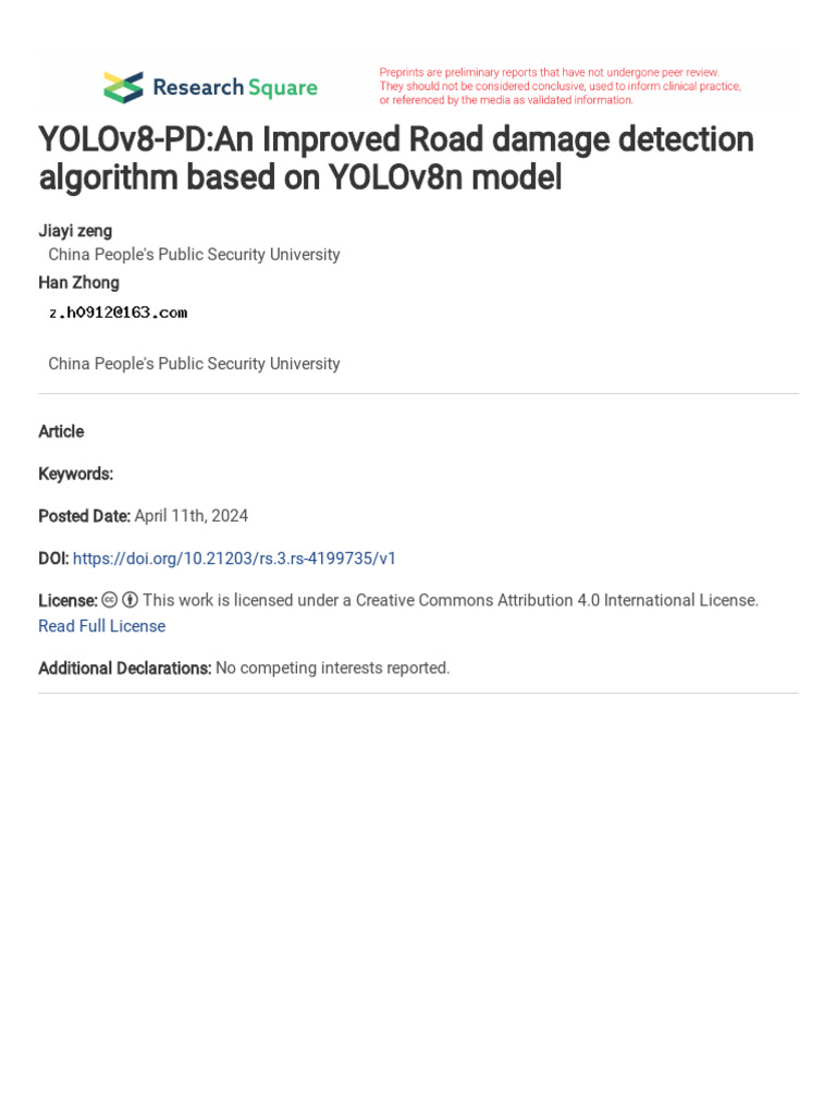 YOLOv8-PDAn Improved Road Damage Detection Algorit | PDF | Deep ...