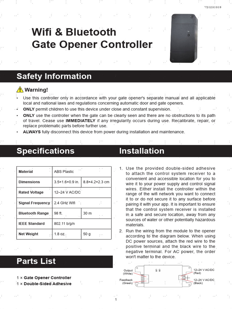 Wifi & Bluetooth Gate Opener Controller: Safety Information | PDF | Wi ...