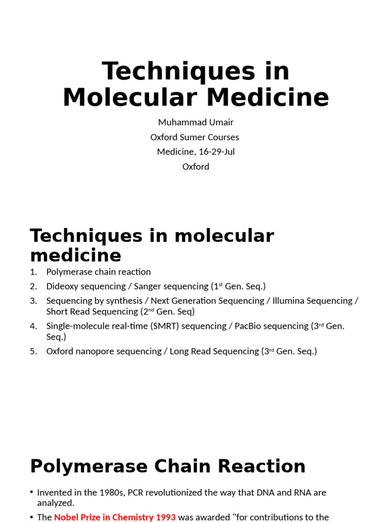 Molecular Techniques OxSC 16-29 July | PDF | Polymerase Chain Reaction ...