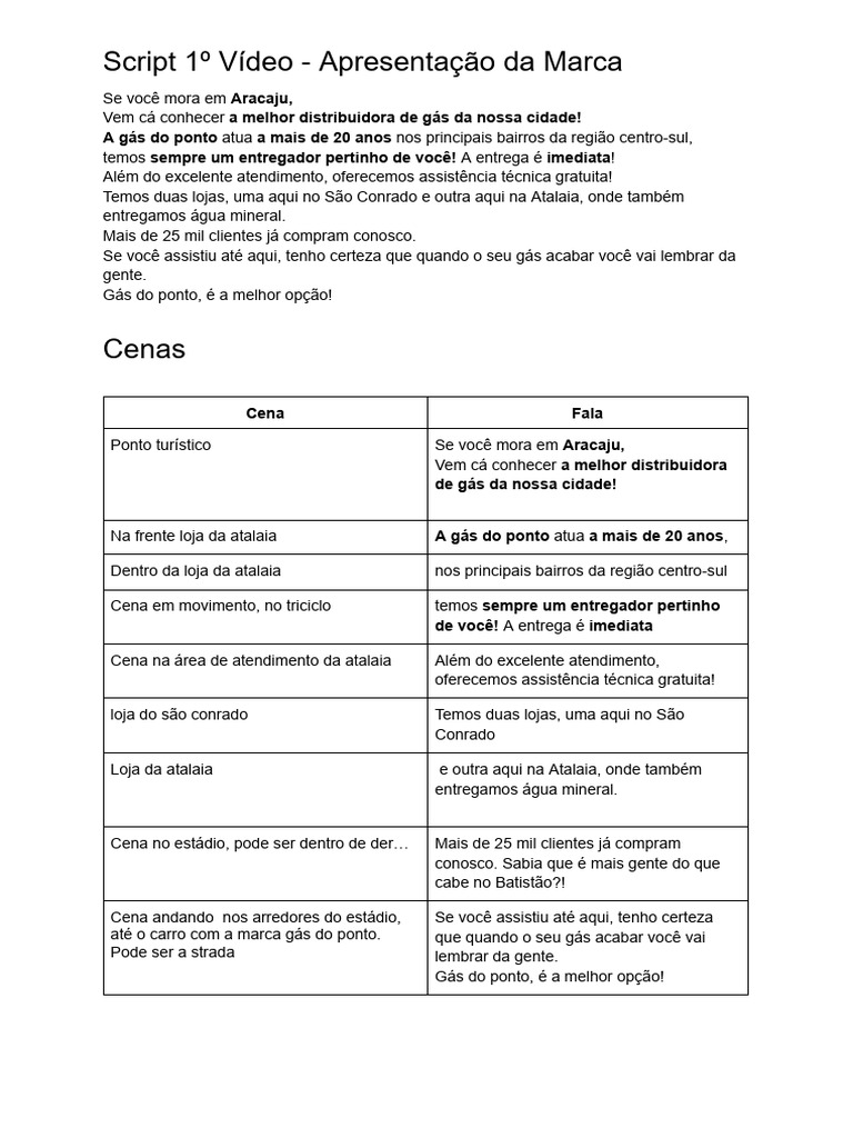 Script 1º Vídeo - Apresentação Da Marca - Documentos Google | PDF