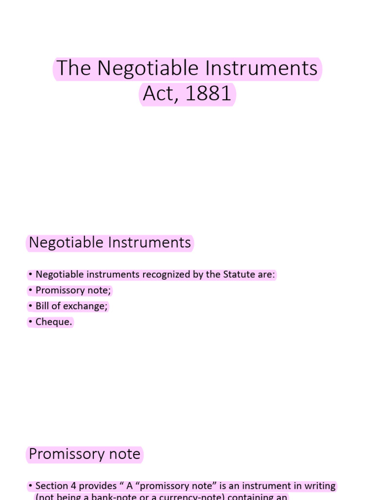 The Negotiable Instruments Act, 1881 | PDF | Negotiable Instrument | Cheque
