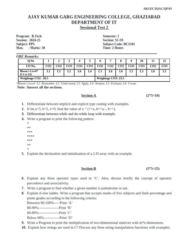 Bcs101 Eng St2 2024-25 Odd Sem | PDF | Software Development | Computer ...