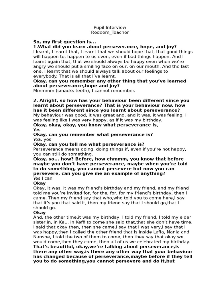 Pupil Interview Redeem_Teacher | PDF