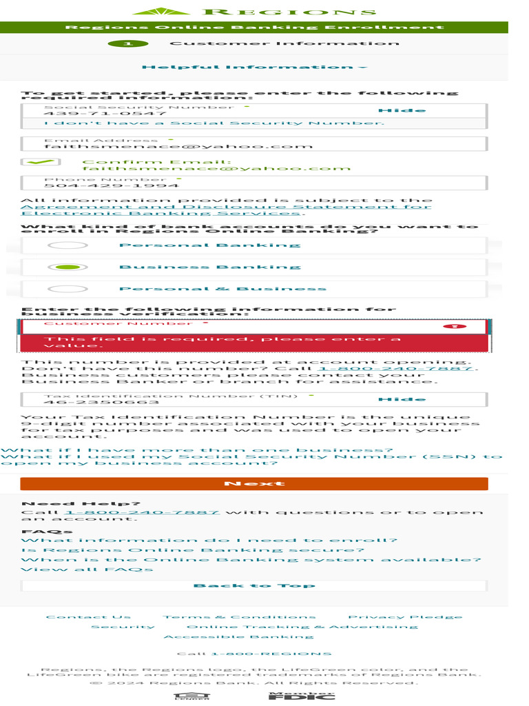 REGIONS ONLINE BANKING ENROLLMENT intelligence overview