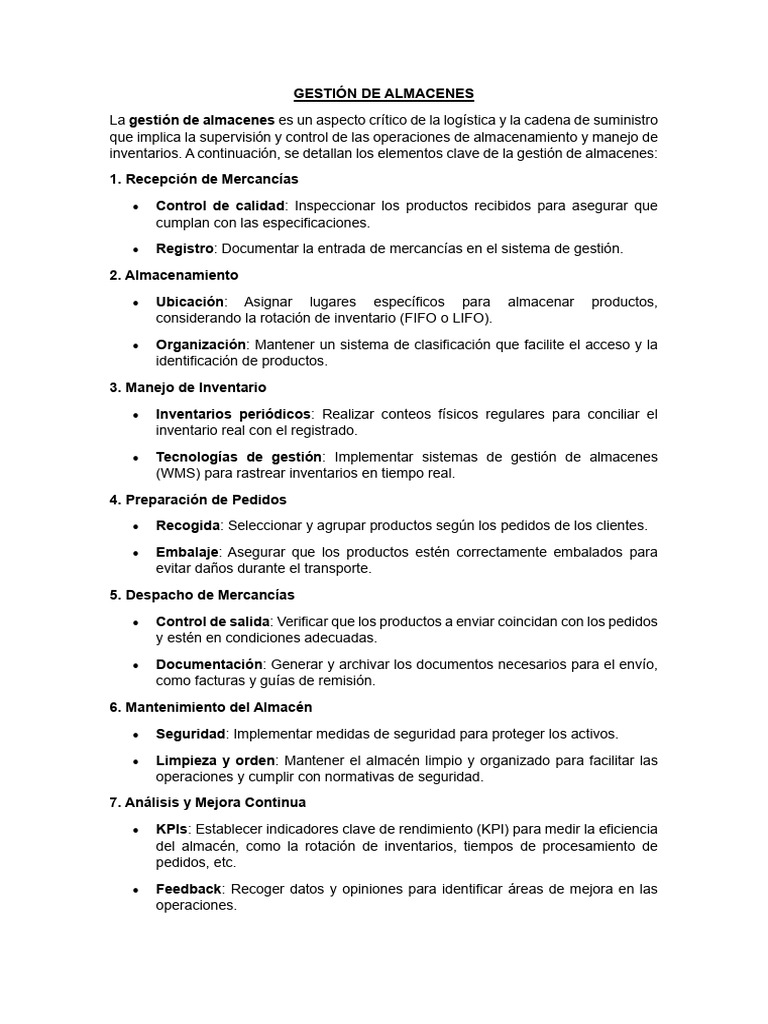 Gestión de Almacenes y Control de Inventarios Tareas Desarrolladas ...