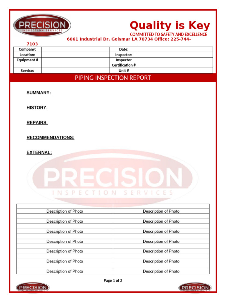 Piping Inspection Report Summary | PDF