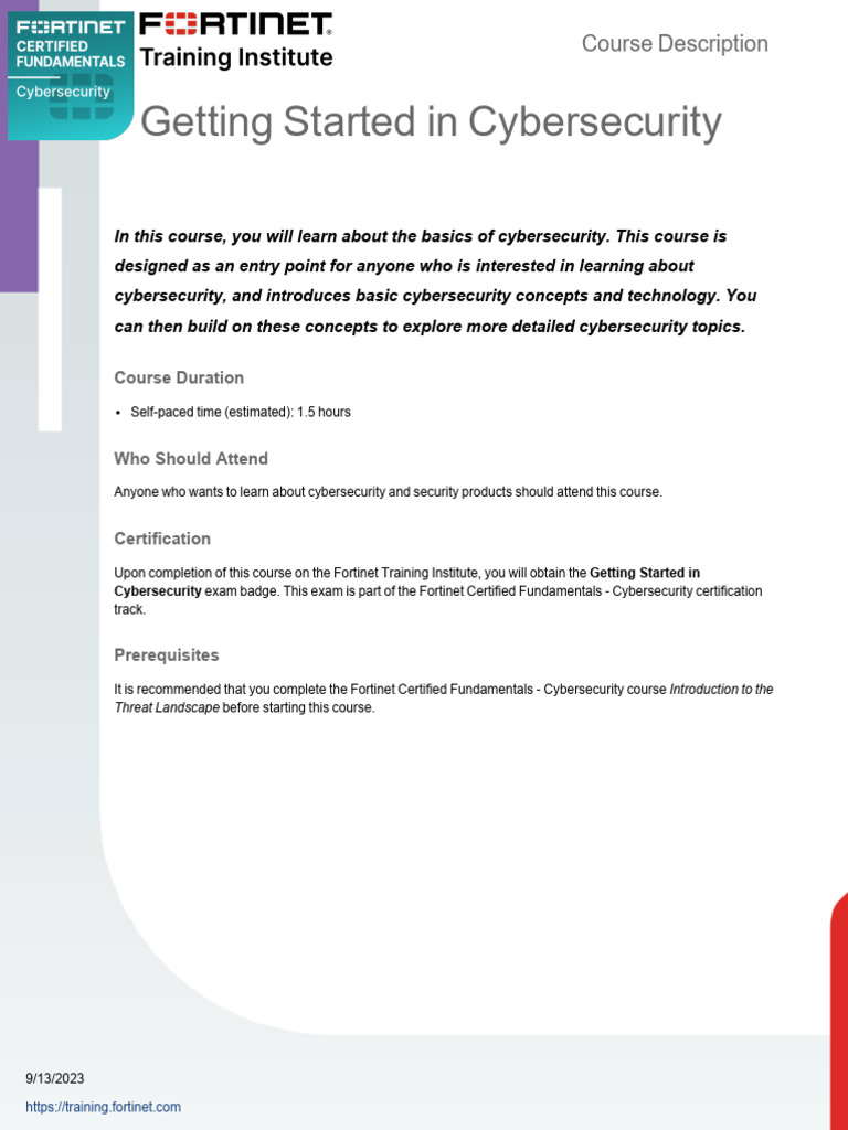 Getting Started in Cybersecurity 1.0 Course Description | PDF ...