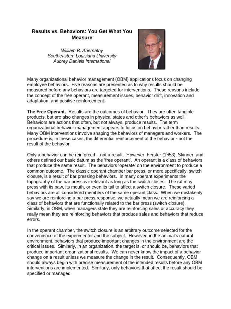 Results Vs Behaviors | PDF | Reinforcement | Behavior