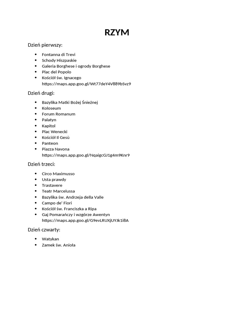 Rzym Plan Wycieczki | PDF
