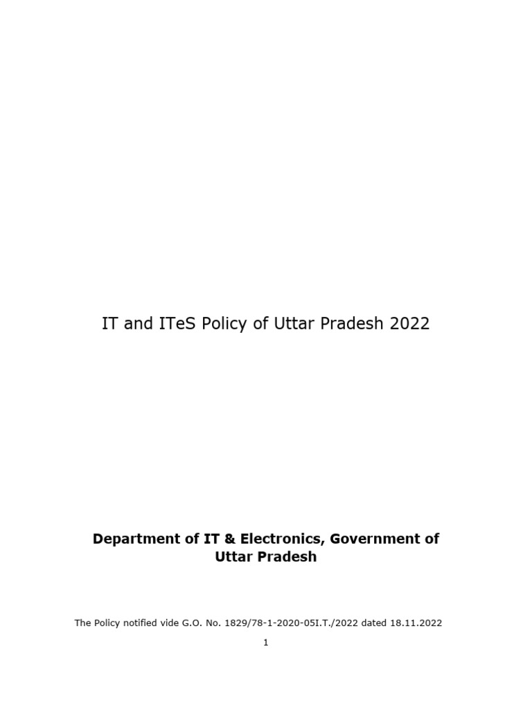 IT and ITeS Policy of Uttar Pradesh 2022 1 | PDF | Business | Economies