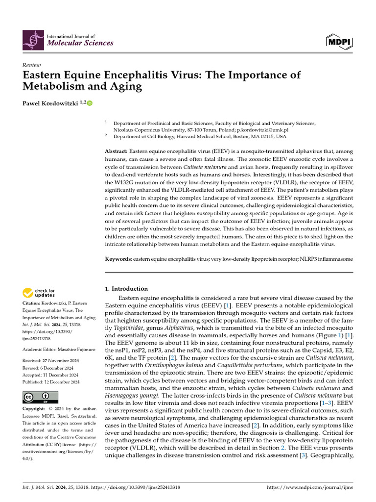 Eastern Equine Encephalitis Virus: The Importance of Metabolism and ...