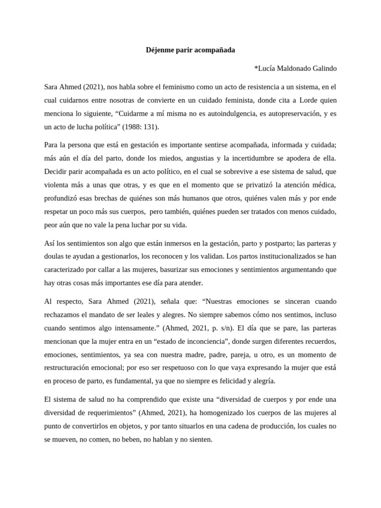 Parir Acompañada: Un Acto Político Feminista | PDF | Partería ...