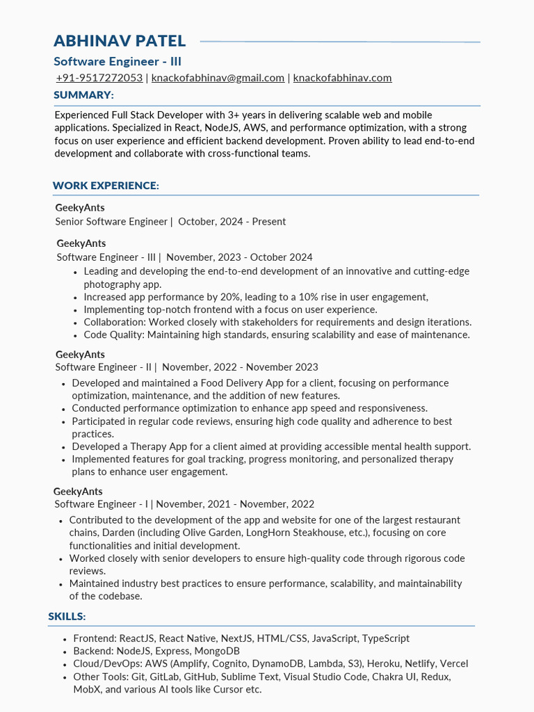 Abhinav Patel Resume | PDF | Computing | Software Engineering