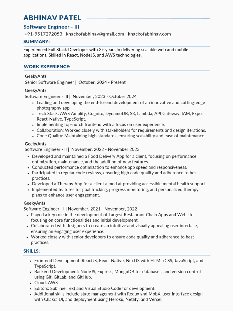 Abhinav Patel Resume | PDF