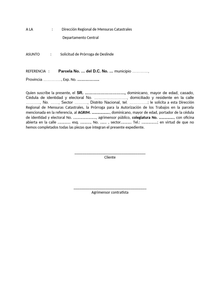 Solicitud de Prórroga de Deslinde Catastral | PDF