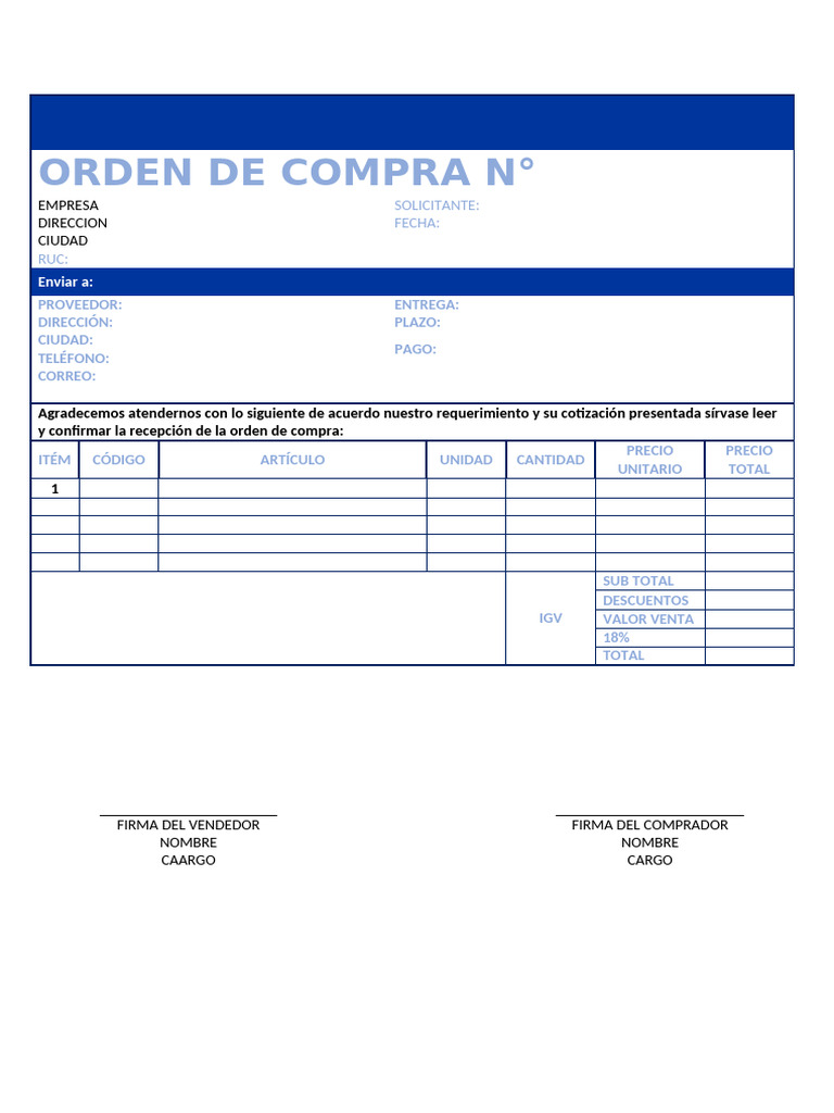 Orden de Compra Plantilla | PDF
