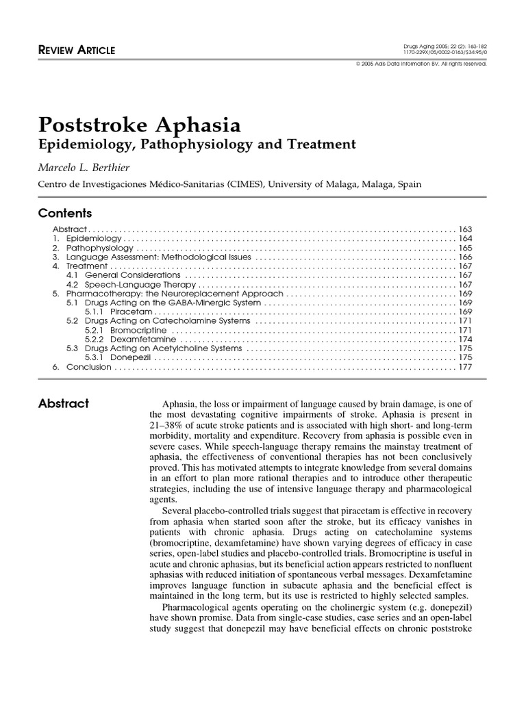 Poststroke Aphasia: Epidemiology & Treatment | PDF | Aphasia | Stroke