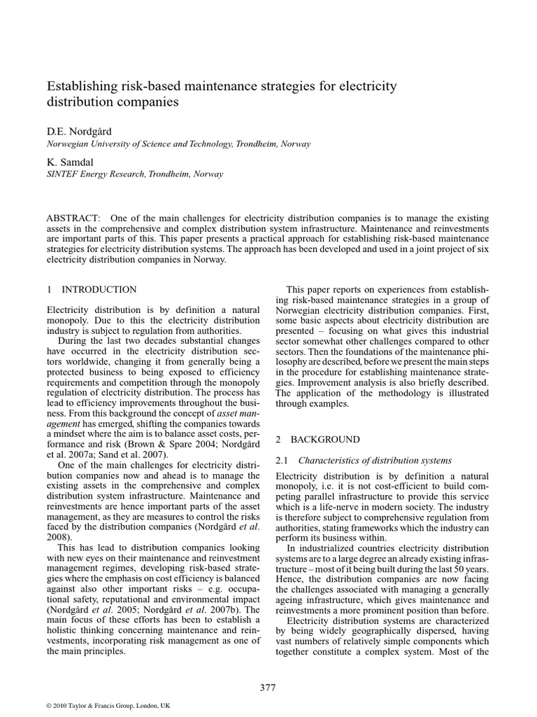 Risk-Based Maintenance for Electricity Distribution | PDF | Risk | Expense