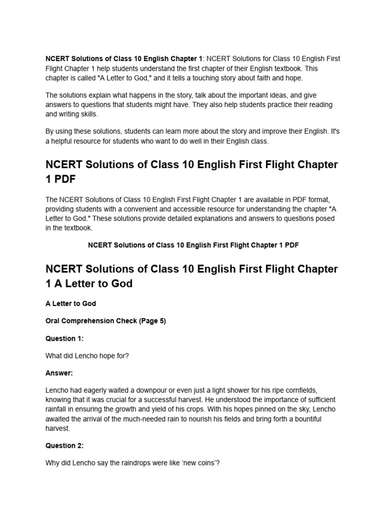 Class 10 English Chapter 1 Solutions | PDF | Faith | Hail