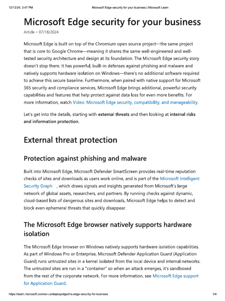 Microsoft Edge Security For Your Business | PDF
